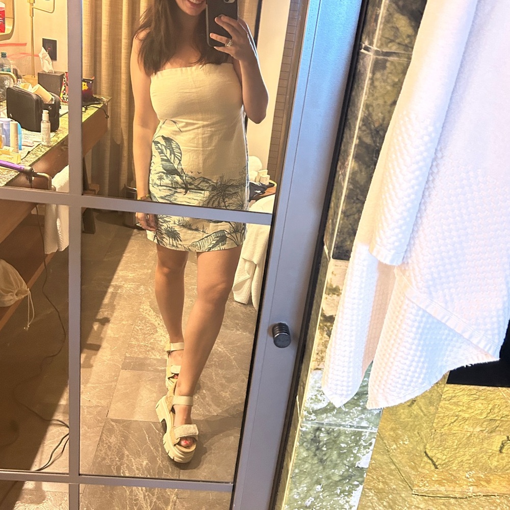 Strapless Cream and Blue Skort Dress